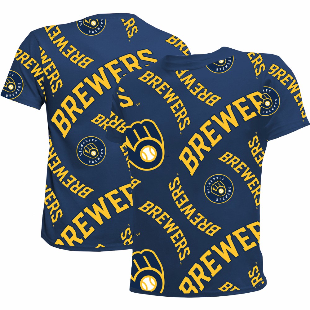 Milwaukee Brewers Stitches Youth Allover Team T-Shirt - Navy - MLB Online