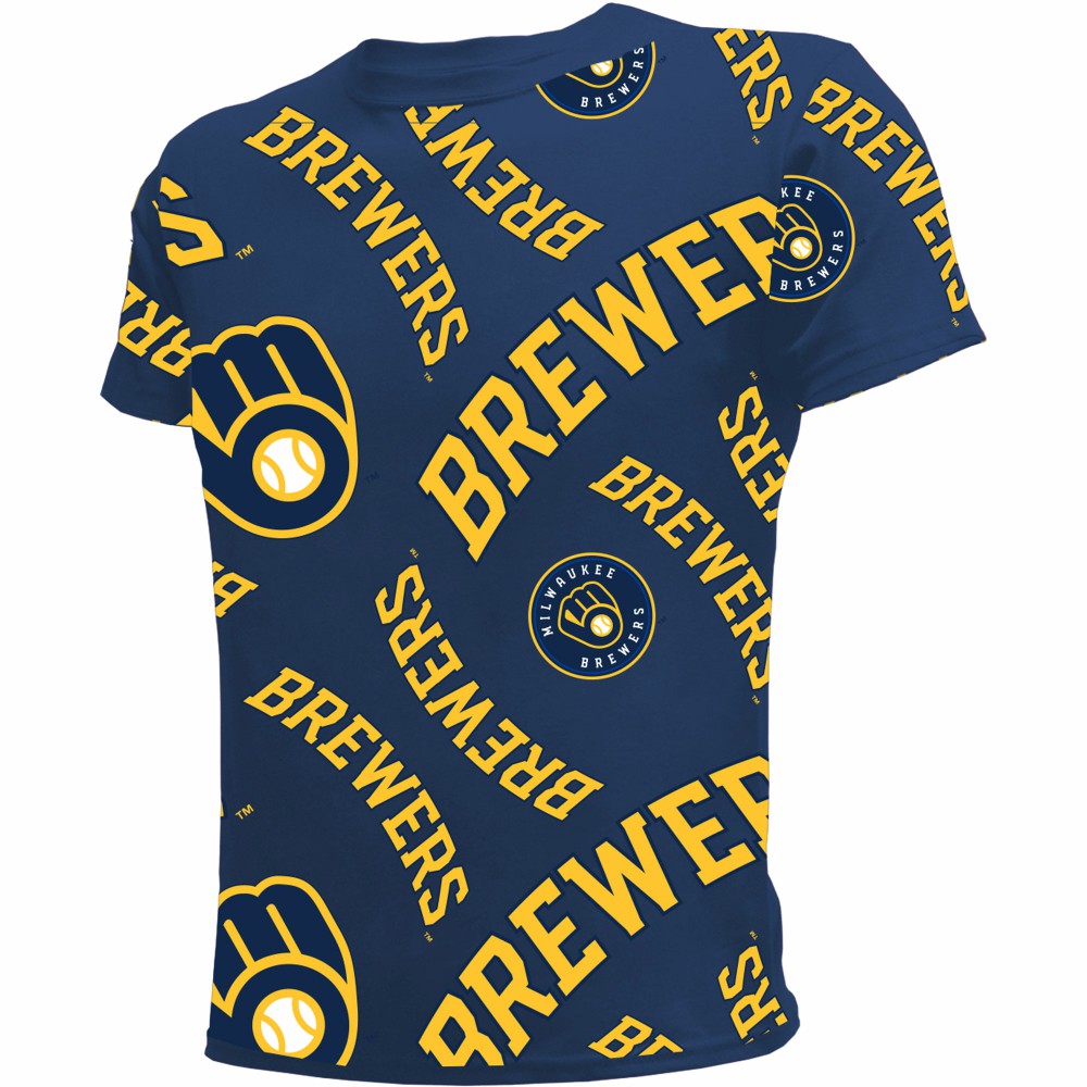 Milwaukee Brewers Stitches Youth Allover Team T-Shirt - Navy - MLB Online