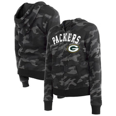 Green Bay Packers New Era Women's Camo Full-Zip Hoodie Black
