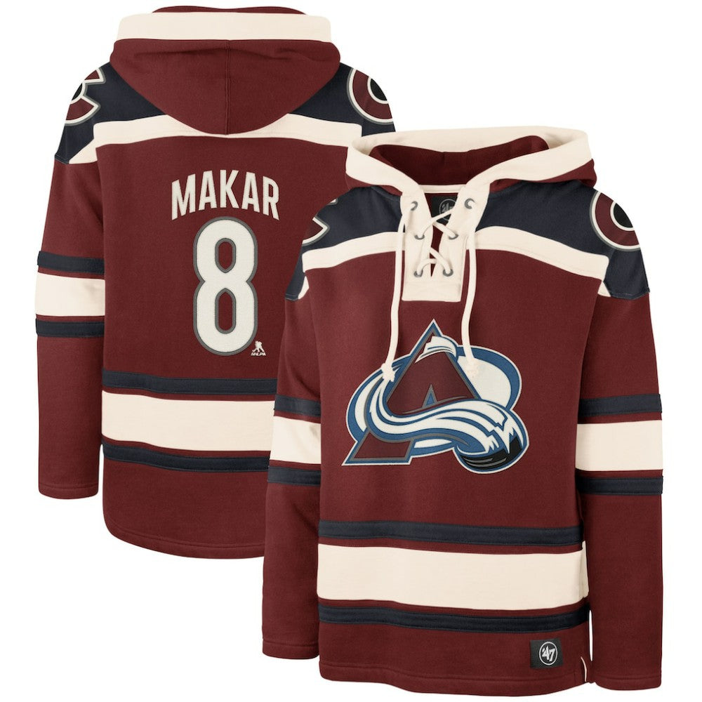 Cale Makar Colorado Avalanche '47 Player Name & Number Lacer Pullover Hoodie - Burgundy - NHL 5266613
