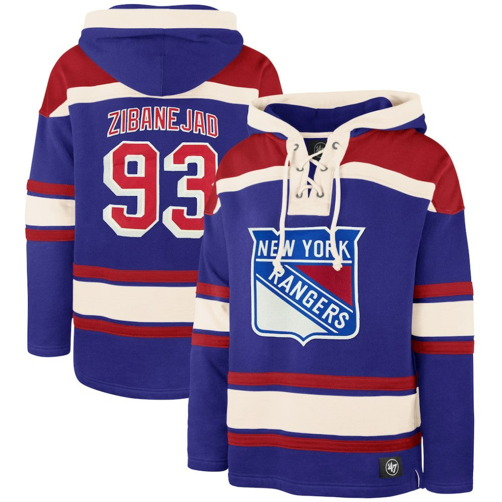 Mika Zibanejad New York Rangers '47 Player Name & Number Lacer Pullover Hoodie - Blue - NHL 5266614