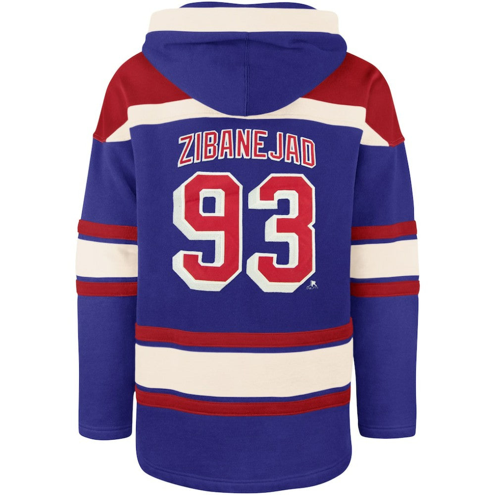 Mika Zibanejad New York Rangers '47 Player Name & Number Lacer Pullover Hoodie - Blue - NHL 5266614