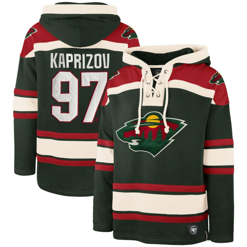 Kirill Kaprizov Minnesota Wild '47 Player Name & Number Lacer Pullover Hoodie - Green - NHL 5266615