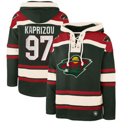 Kirill Kaprizov Minnesota Wild '47 Player Name & Number Lacer Pullover Hoodie - Green - NHL 5266615