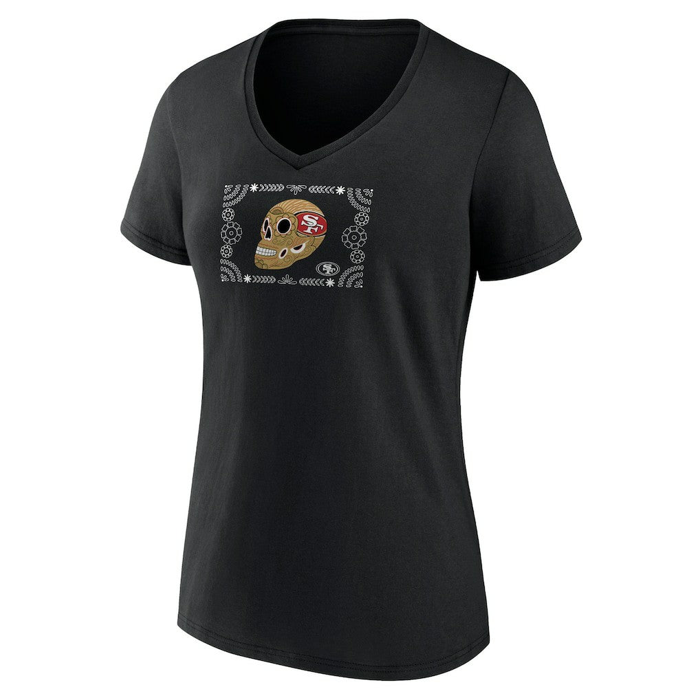 San Francisco 49ers Women's Sugar Skull V-Neck T-Shirt Black