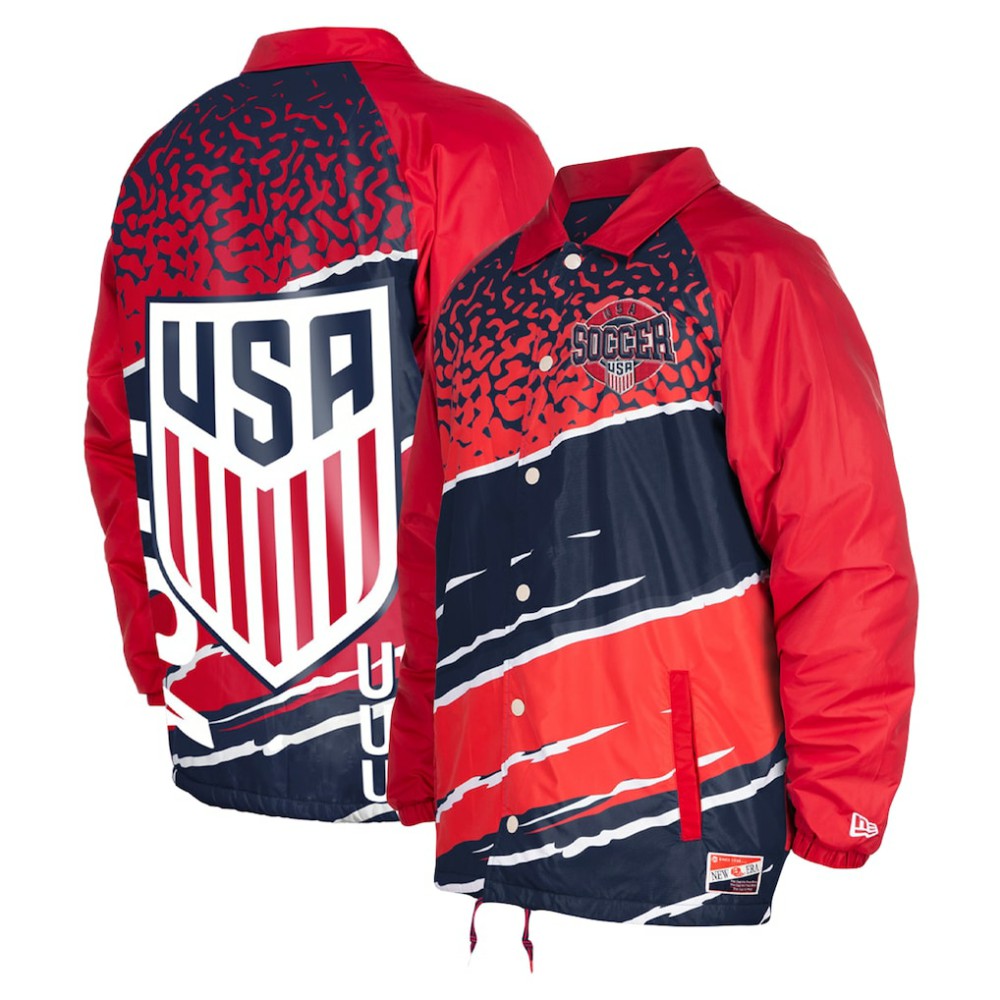 USMNT 5th & Ocean by New Era Throwback Coaches Raglan Full-Snap Jacket Navy - New Era outlet