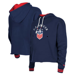 USWNT 5th & Ocean by New Era Women's Athleisure Cropped Fleece Pullover Hoodie Navy - New Era