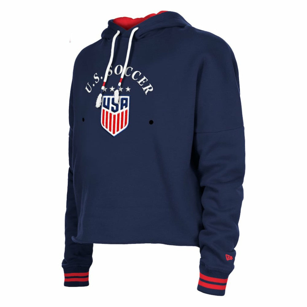 USWNT 5th & Ocean by New Era Women's Athleisure Cropped Fleece Pullover Hoodie Navy - New Era