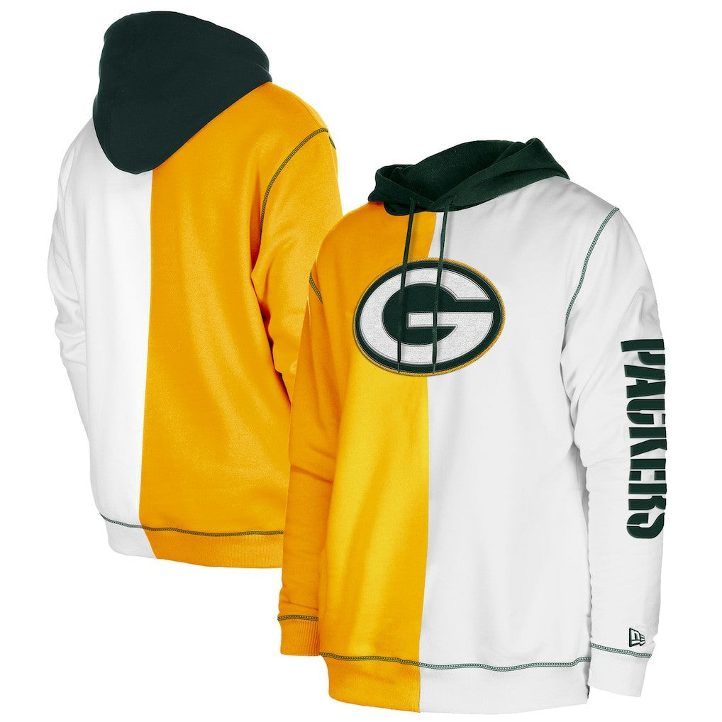 Green Bay Packers New Era Third Down Split Raglan Pullover Hoodie Gold/White