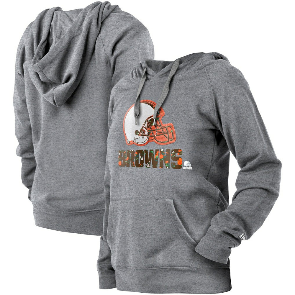 Cleveland Browns New Era Women's Floral Raglan Pullover Hoodie Gray