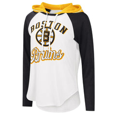Boston Bruins G-III 4Her by Carl Banks Women's MVP Raglan Lightweight Hooded T-Shirt - White/Heather Black - NHL 5271954