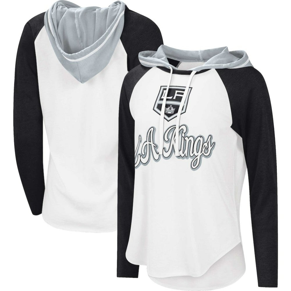 Los Angeles Kings G-III 4Her by Carl Banks Women's MVP Raglan Lightweight Hooded T-Shirt - White/Black - NHL 5271965