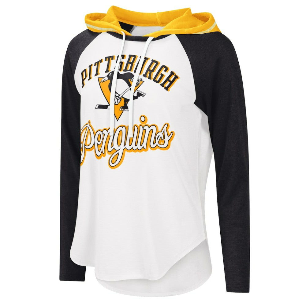 Pittsburgh Penguins G-III 4Her by Carl Banks Women's MVP Raglan Lightweight Hooded T-Shirt - White/Heather Black - NHL 5271970