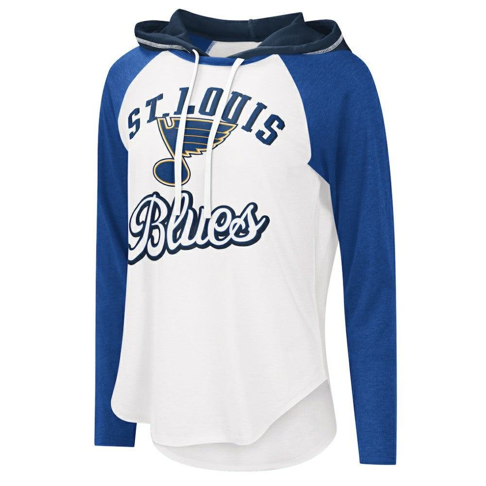 St. Louis Blues G-III 4Her by Carl Banks Women's MVP Raglan Lightweight Hooded T-Shirt - White/Blue - NHL 5271972