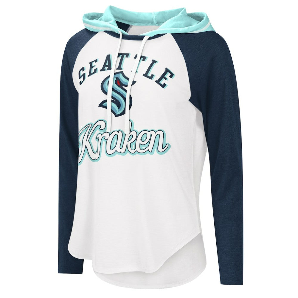 Seattle Kraken G-III 4Her by Carl Banks Women's MVP Raglan Lightweight Hooded T-Shirt - White/Navy - NHL 5271973