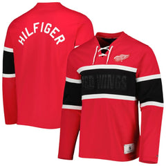 Detroit Red Wings Tommy Hilfiger Walter Lace-Up Long Sleeve Top - Red - NHL 5272039