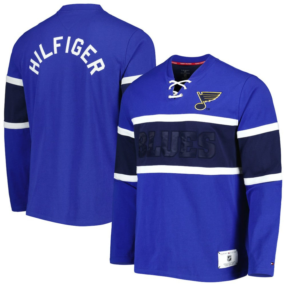 St. Louis Blues Tommy Hilfiger Walter Lace-Up Long Sleeve Top - Blue - NHL 5272043