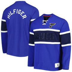 St. Louis Blues Tommy Hilfiger Walter Lace-Up Long Sleeve Top - Blue - NHL 5272043