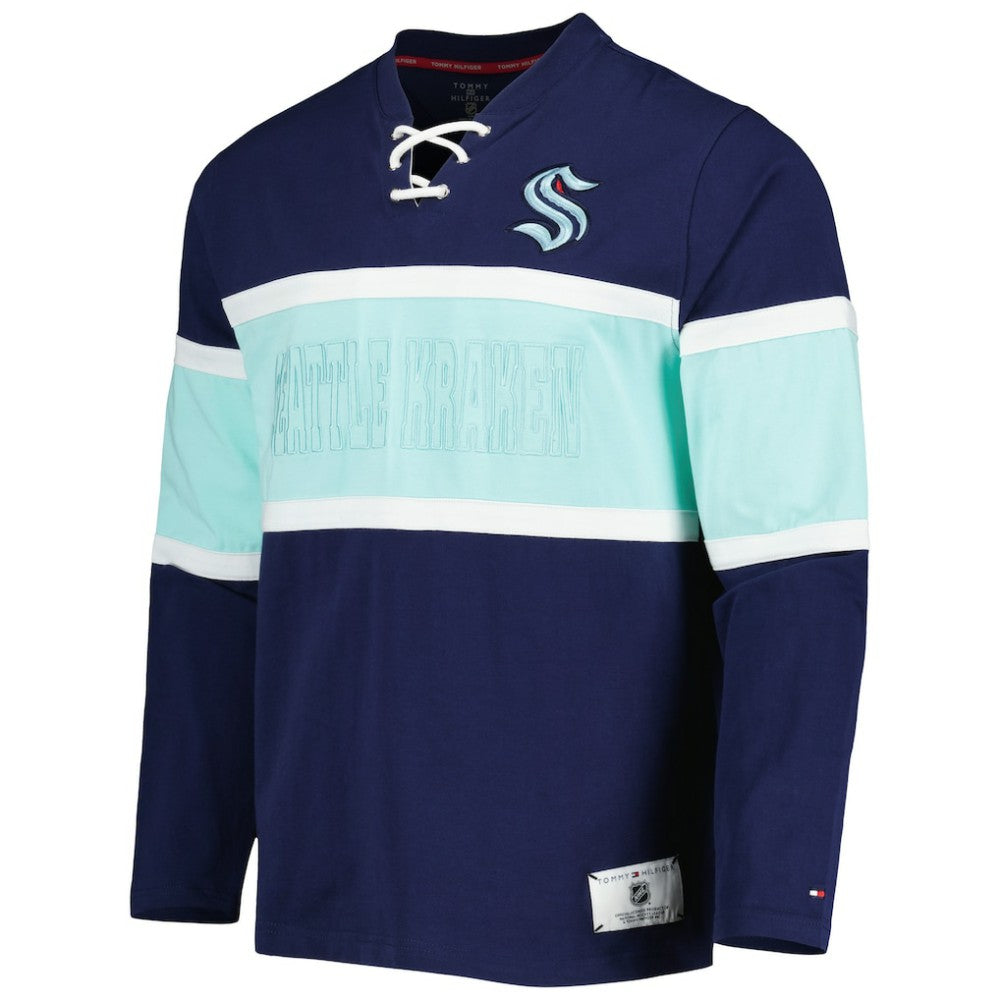 Seattle Kraken Tommy Hilfiger Walter Lace-Up Long Sleeve Top - Deep Sea Blue - NHL 5272044