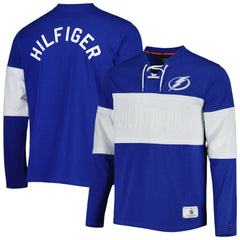 Tampa Bay Lightning Tommy Hilfiger Walter Lace-Up Long Sleeve Top - Blue - NHL 5272045