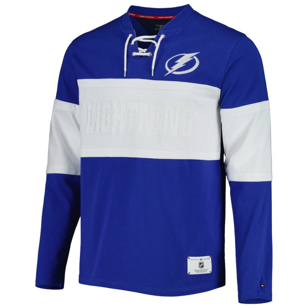 Tampa Bay Lightning Tommy Hilfiger Walter Lace-Up Long Sleeve Top - Blue - NHL 5272045