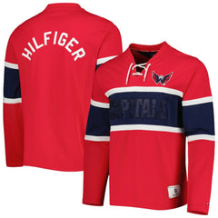Washington Capitals Tommy Hilfiger Walter Lace-Up Long Sleeve Top - Red - NHL 5272046