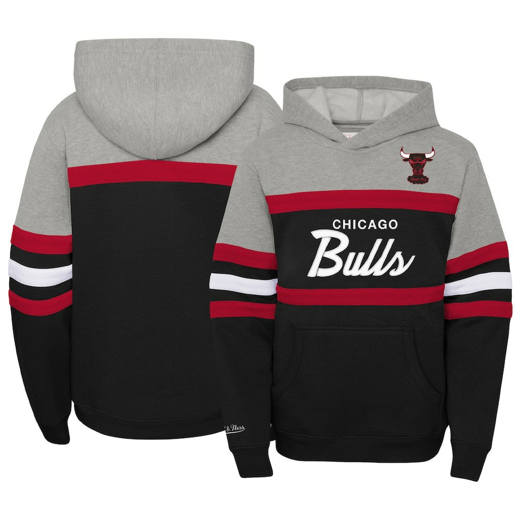 Chicago Bulls Youth Hardwood Classics Head Coach Pullover Hoodie Black/Heather Gray | Mitchell & Ness for sale