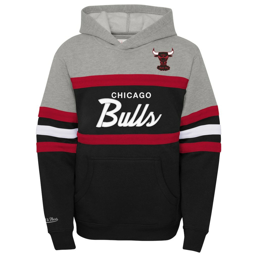 Chicago Bulls Youth Hardwood Classics Head Coach Pullover Hoodie Black/Heather Gray | Mitchell & Ness for sale