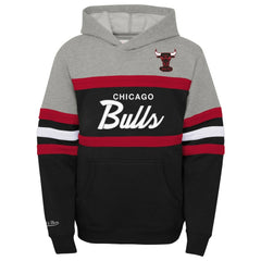Chicago Bulls Youth Hardwood Classics Head Coach Pullover Hoodie Black/Heather Gray | Mitchell & Ness for sale