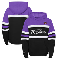 Toronto Raptors Youth Hardwood Classics Head Coach Pullover Hoodie Purple/Heather Gray | Mitchell & Ness Lifestyle