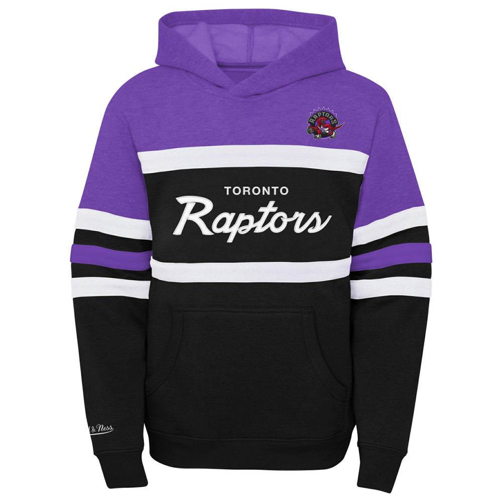 Toronto Raptors Youth Hardwood Classics Head Coach Pullover Hoodie Purple/Heather Gray | Mitchell & Ness Lifestyle