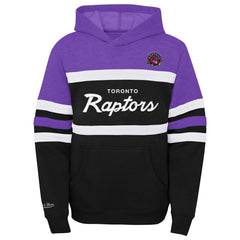 Toronto Raptors Youth Hardwood Classics Head Coach Pullover Hoodie Purple/Heather Gray | Mitchell & Ness Lifestyle