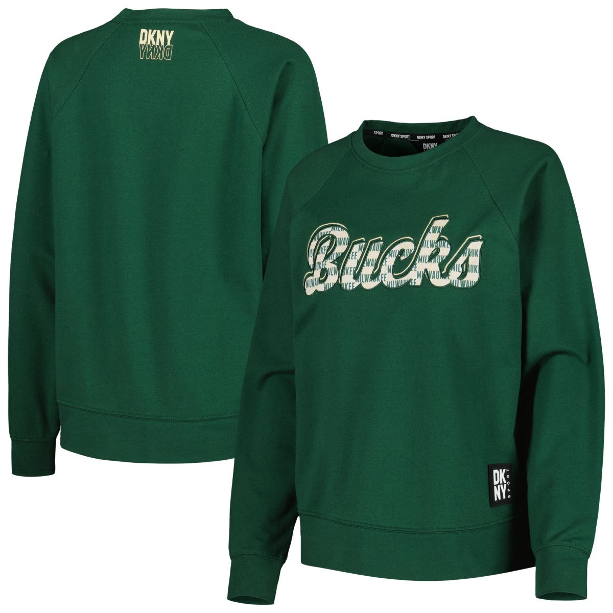 Milwaukee Bucks DKNY Sport Women's Regina Raglan Pullover Sweatshirt Hunter Green