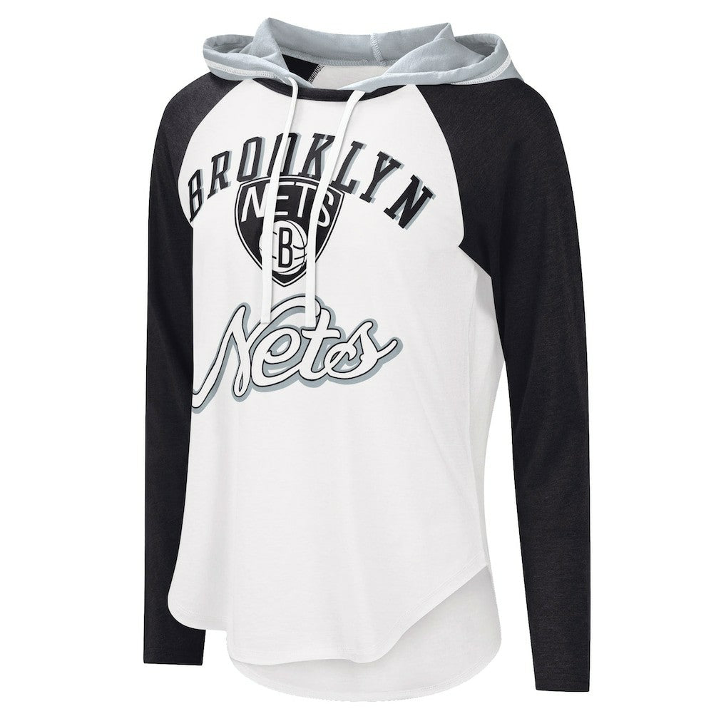 Brooklyn Nets G-III 4Her by Carl Banks Women's MVP Raglan Hoodie Long Sleeve T-Shirt White