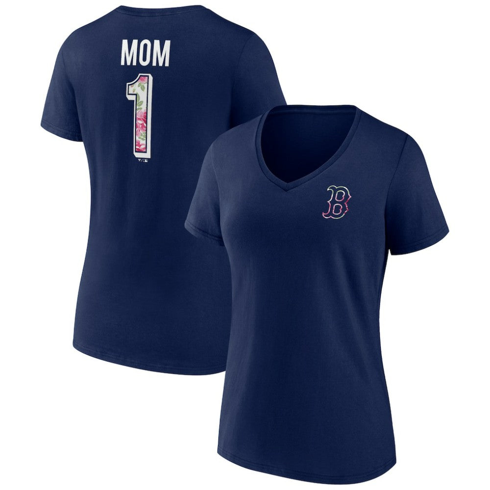 Boston Red Sox Women's Team Logo Mother's Day V-Neck T-Shirt - Navy - MLB Discount