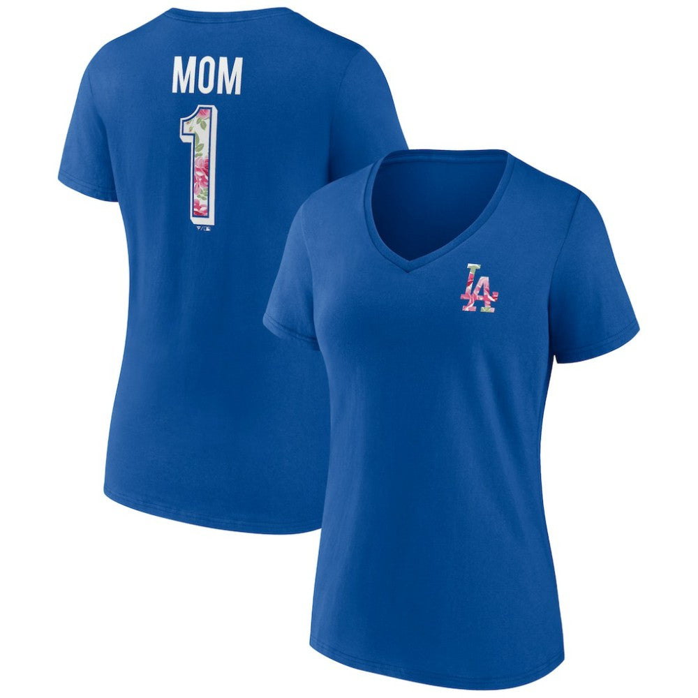 Los Angeles Dodgers Women's Team Logo Mother's Day V-Neck T-Shirt - Royal - MLB Sale