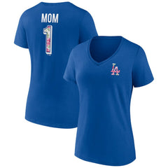 Los Angeles Dodgers Women's Team Logo Mother's Day V-Neck T-Shirt - Royal - MLB Sale