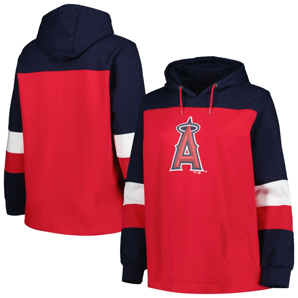 Los Angeles Angels Women's Plus Size Colorblock Pullover Hoodie - Red - MLB Discount