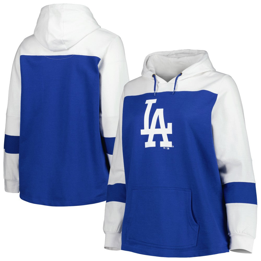 Los Angeles Dodgers Women's Plus Size Colorblock Pullover Hoodie - Royal - MLB on Sale