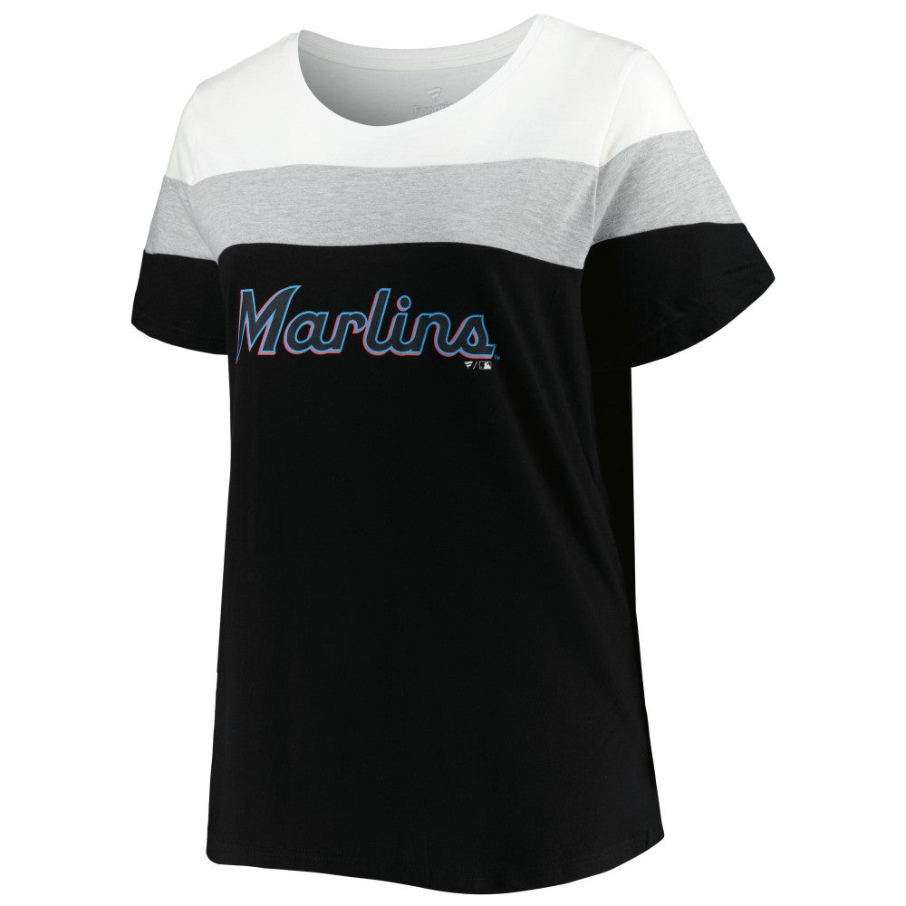 Miami Marlins Women's Plus Size Colorblock T-Shirt - White/Black - MLB Lifestyle