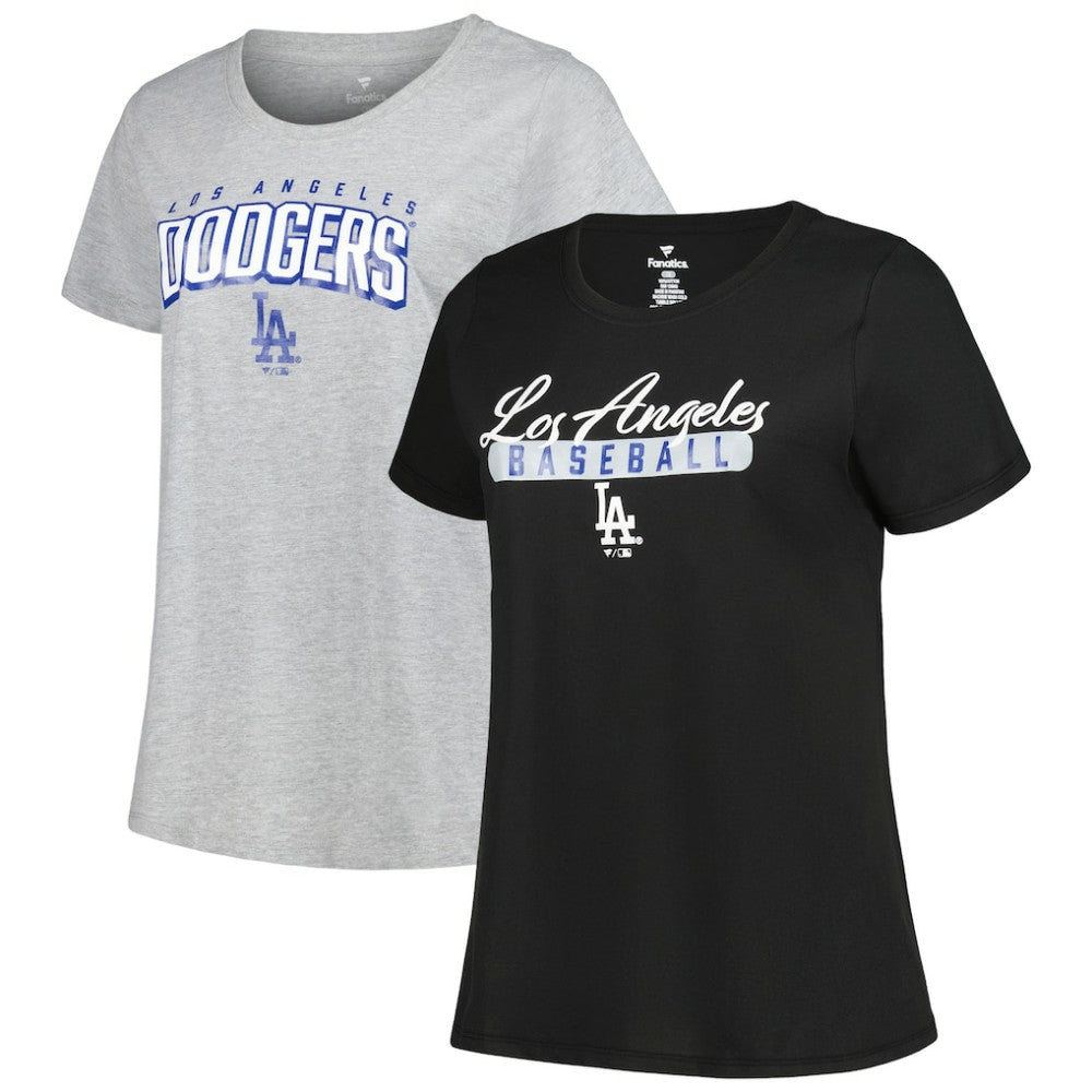 Los Angeles Dodgers Profile Women's Plus Size T-Shirt Combo Pack - Black/Heather Gray - MLB Lifestyle