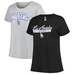 Los Angeles Dodgers Profile Women's Plus Size T-Shirt Combo Pack - Black/Heather Gray - MLB Lifestyle