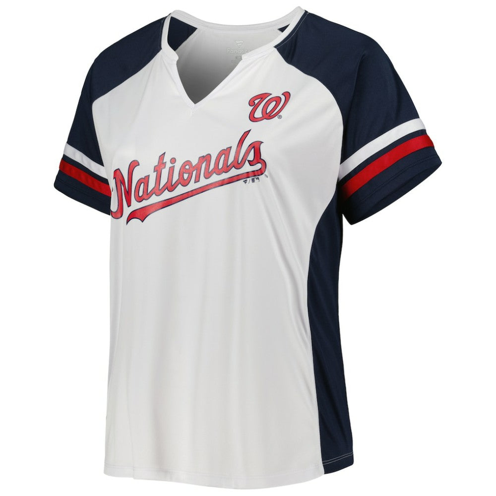 Washington Nationals Women's Plus Size Notch Neck T-Shirt - White/Navy - MLB on Sale