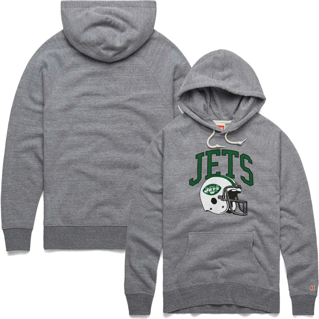 New York Jets Homage Retro Helmet Raglan Pullover Tri-Blend Hoodie Gray