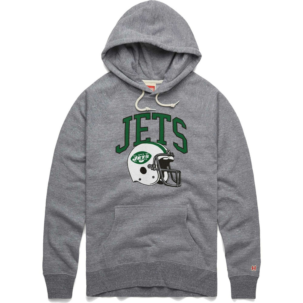 New York Jets Homage Retro Helmet Raglan Pullover Tri-Blend Hoodie Gray