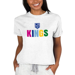 Los Angeles Kings Concepts Sport Women's Tri-Blend Mainstream Terry Short Sleeve Sweatshirt Top - Oatmeal - NHL 5294986