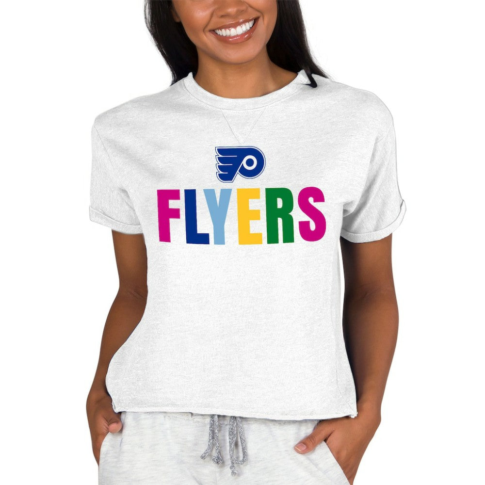 Philadelphia Flyers Concepts Sport Women's Tri-Blend Mainstream Terry Short Sleeve Sweatshirt Top - Oatmeal - NHL 5294991