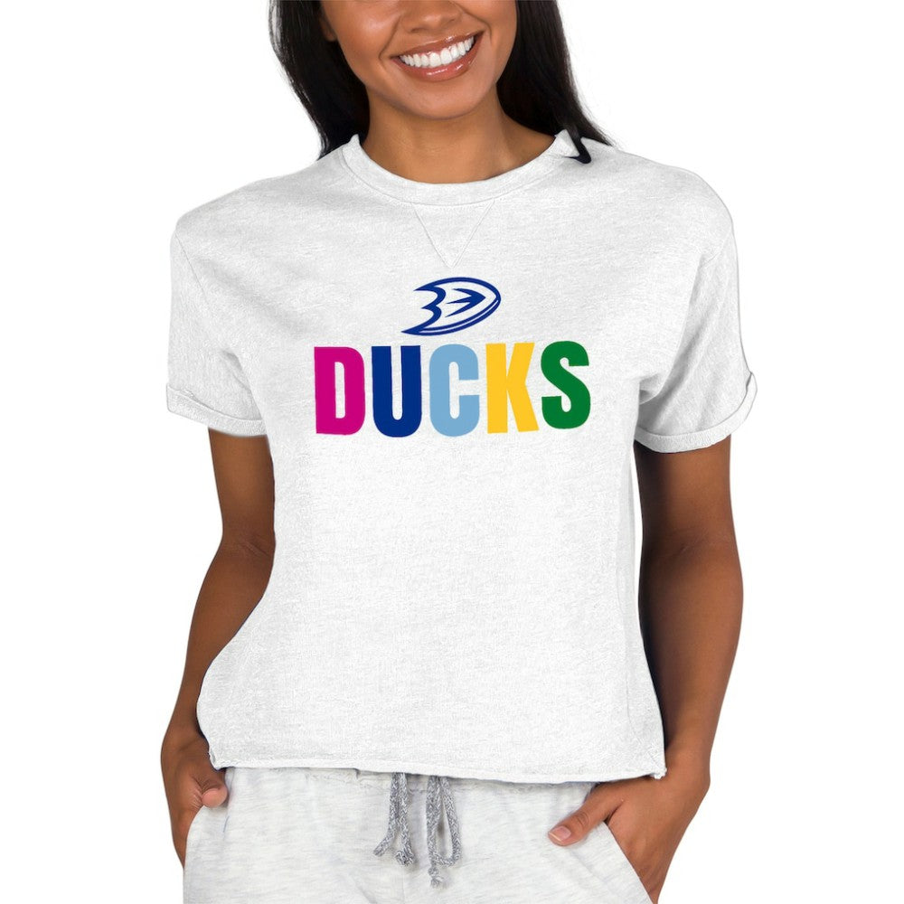 Anaheim Ducks Concepts Sport Women's Tri-Blend Mainstream Terry Short Sleeve Sweatshirt Top - Oatmeal - NHL 5295001