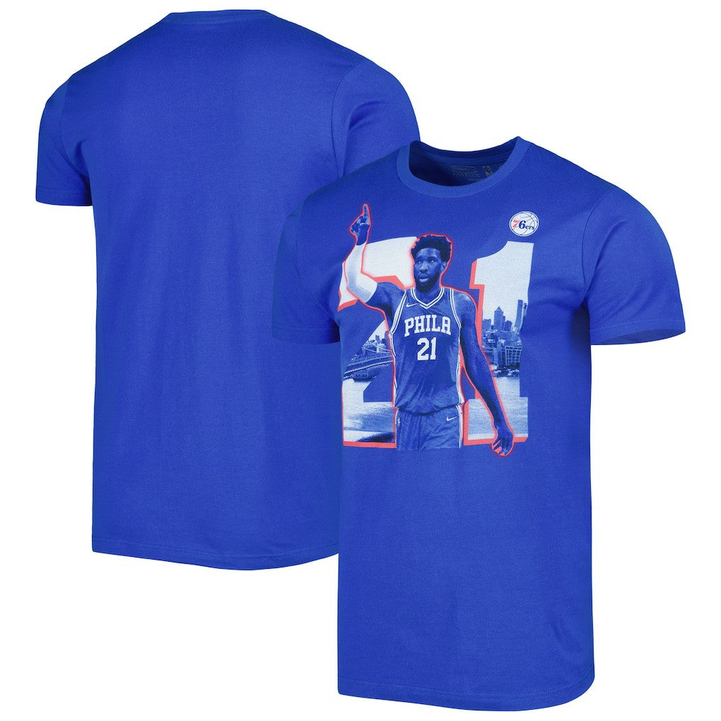 Joel Embiid Philadelphia 76ers Stadium Essentials Unisex Player Skyline T-Shirt Royal