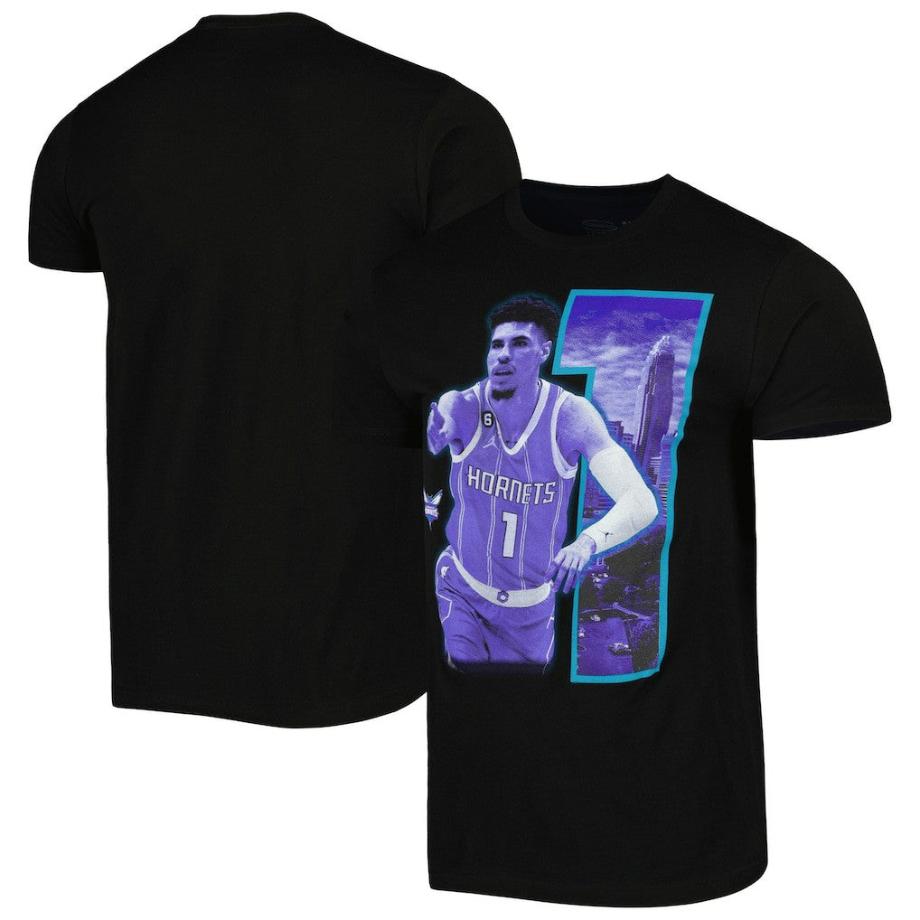 LaMelo Ball Charlotte Hornets Stadium Essentials Unisex Player Skyline T-Shirt Black